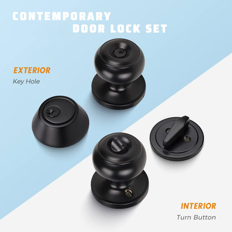 KNOBWELL single-cylinder deadbolt in matte black provides reliable external locking.