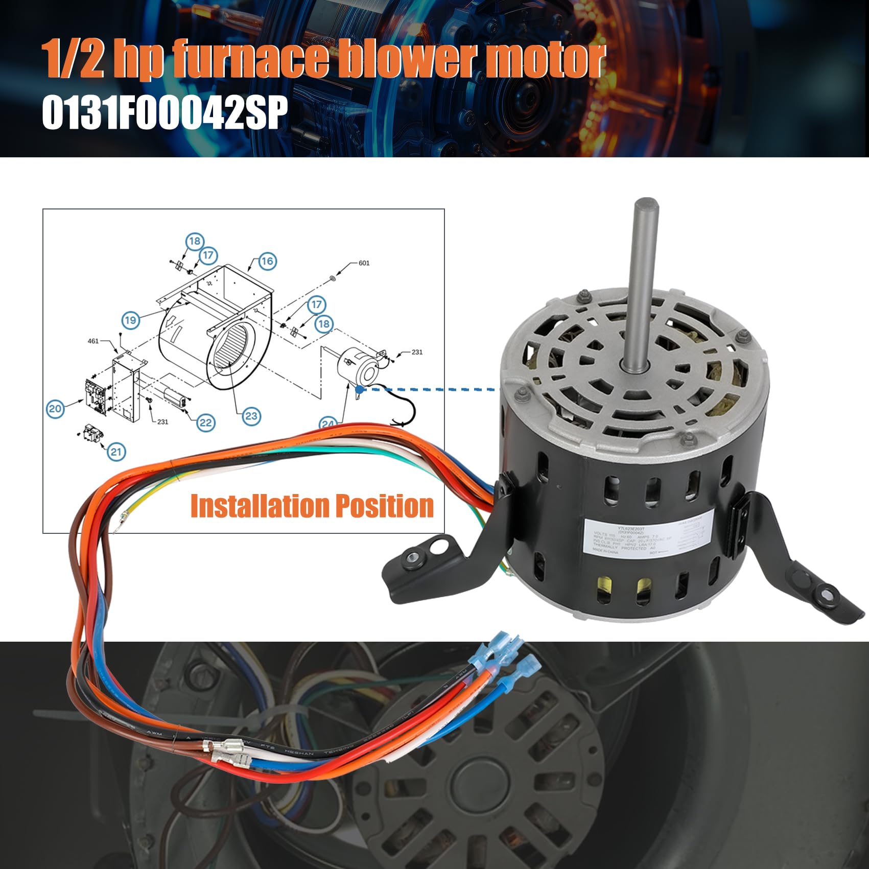 Knocokie blower motor CCWLE rotation close-up for proper airflow alignment.