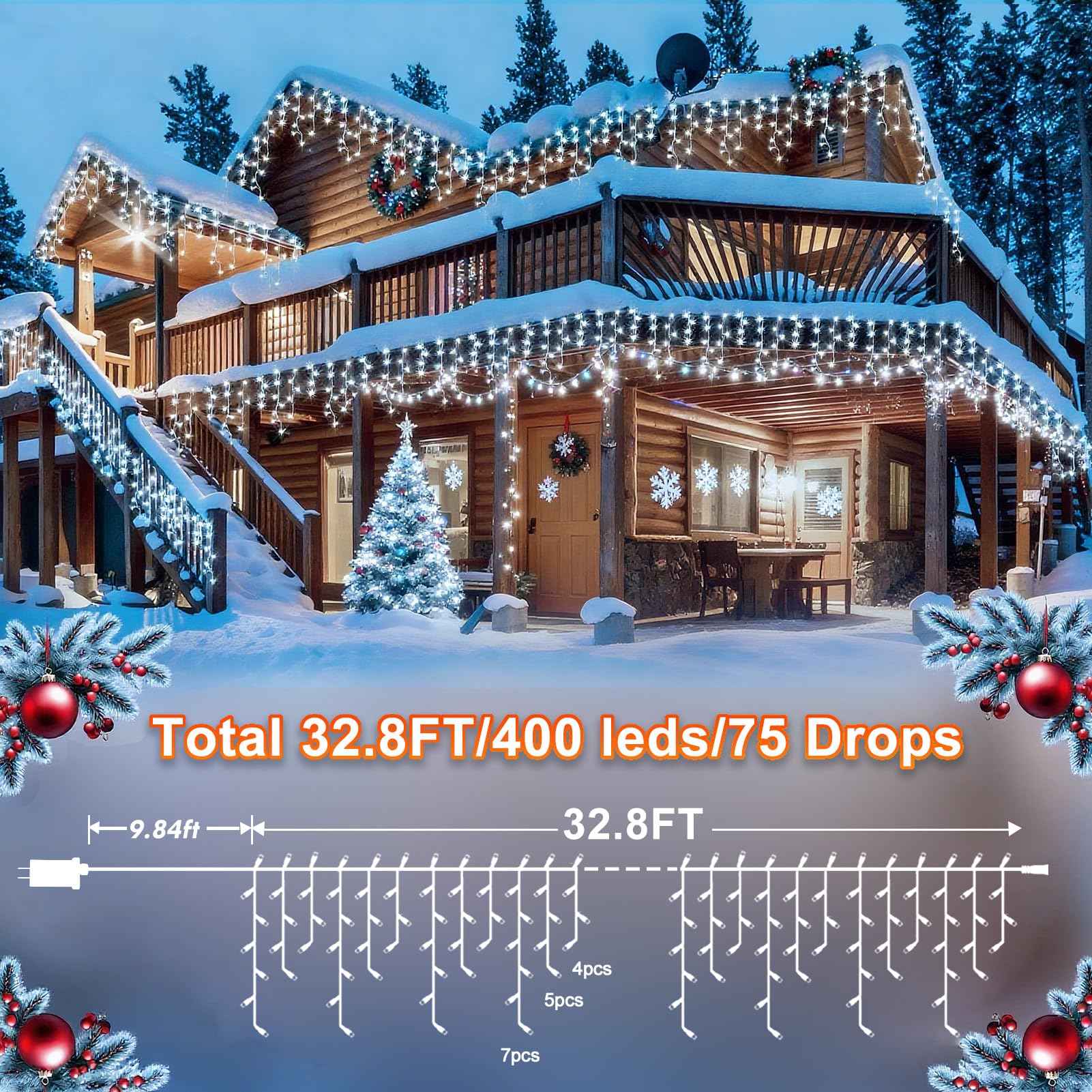 KNONEW outdoor LED string lights with UL-listed plug for safe outdoor use