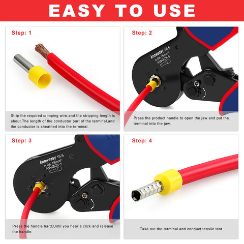 Knoweasy ergonomic-crimp-handle enables comfortable, precise operation.