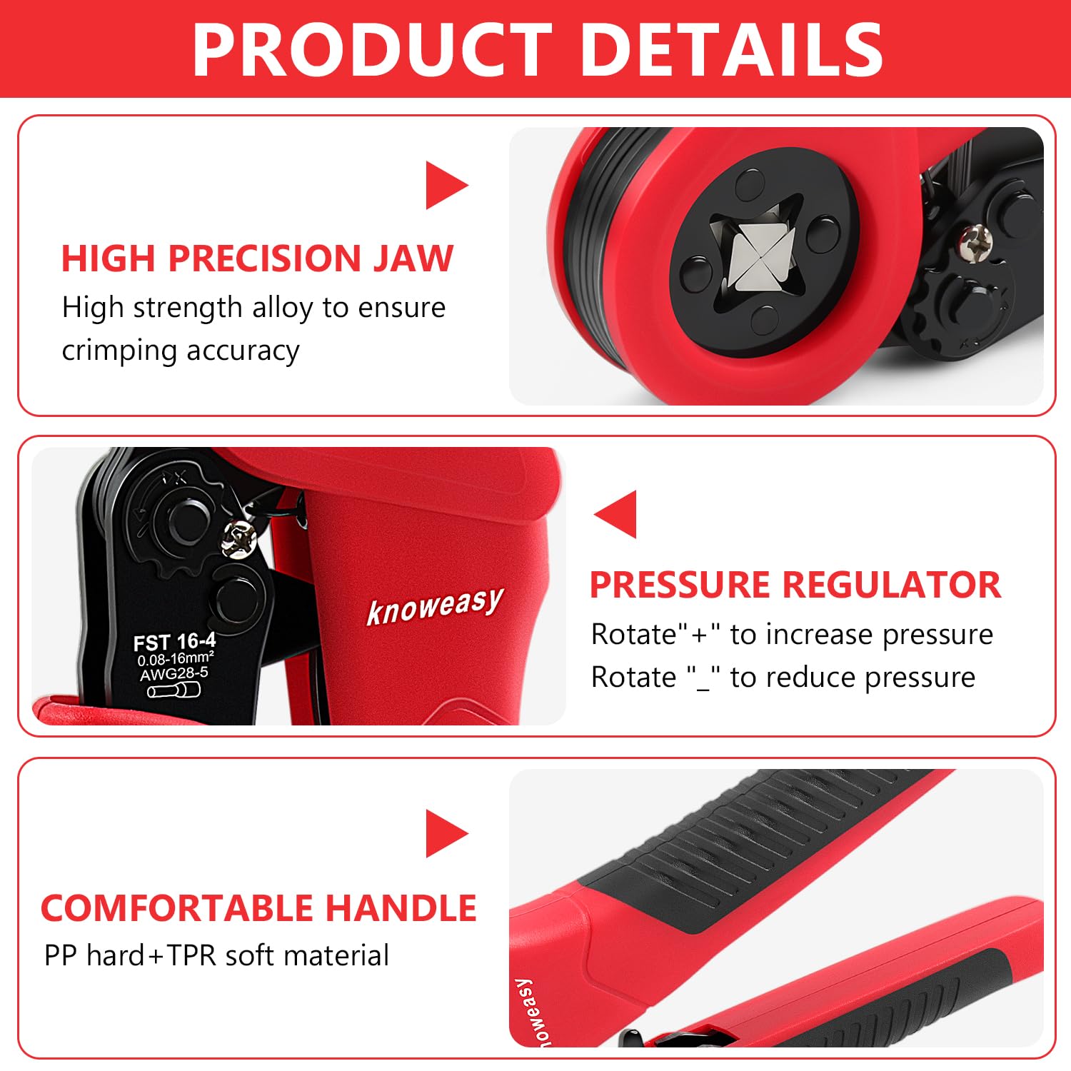 Knoweasy precision cog and steel construction ensures consistent crimps across AWG 28-5