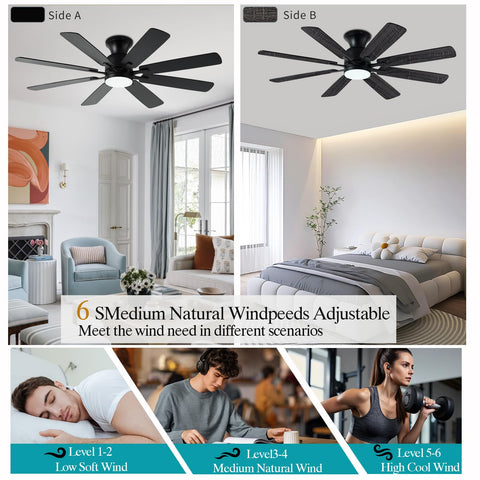KNUN app control enables smart adjustments for the 52-inch ceiling fan.