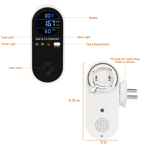 KOABBIT 4-in-1 detector digital display of gas CO temperature and humidity