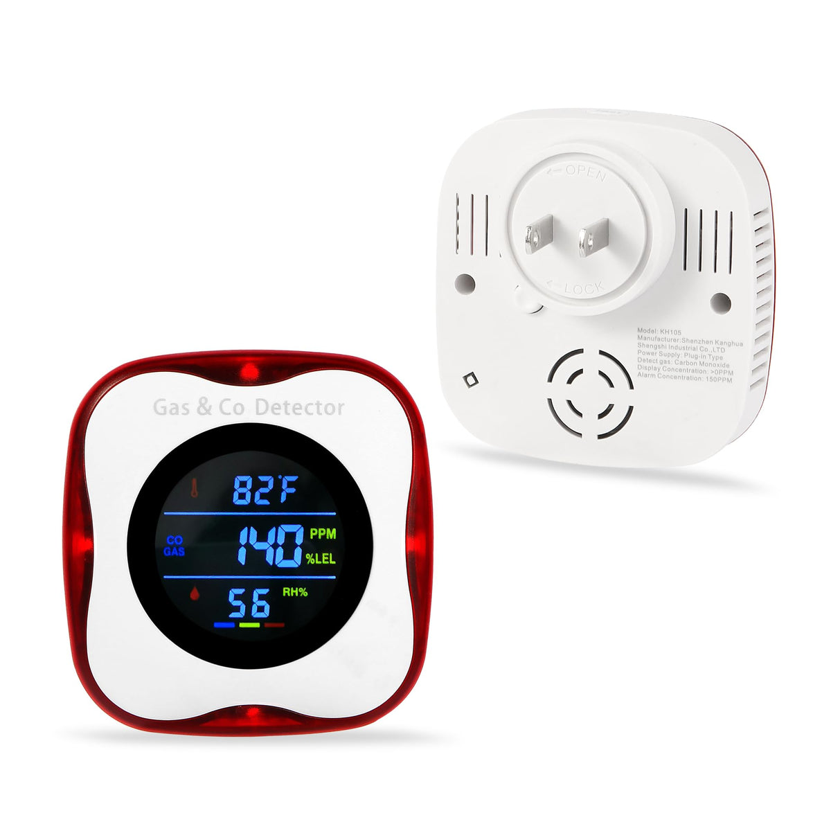 KOABBIT 4-in-1 detector in outlet shows real-time CO and gas readings for safer spaces.