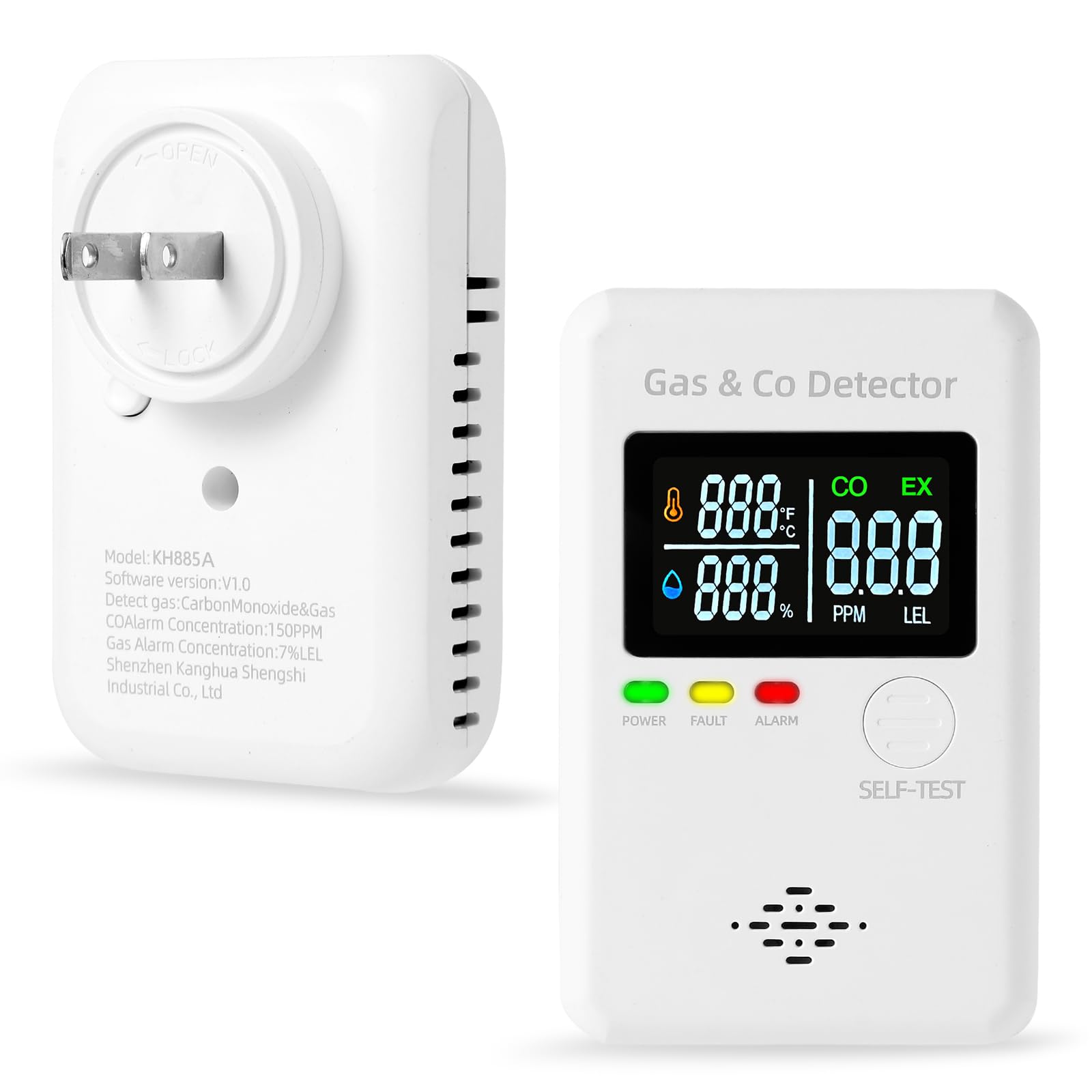 KOABBIT 4-in-1 detector front view with real-time CO and gas readings