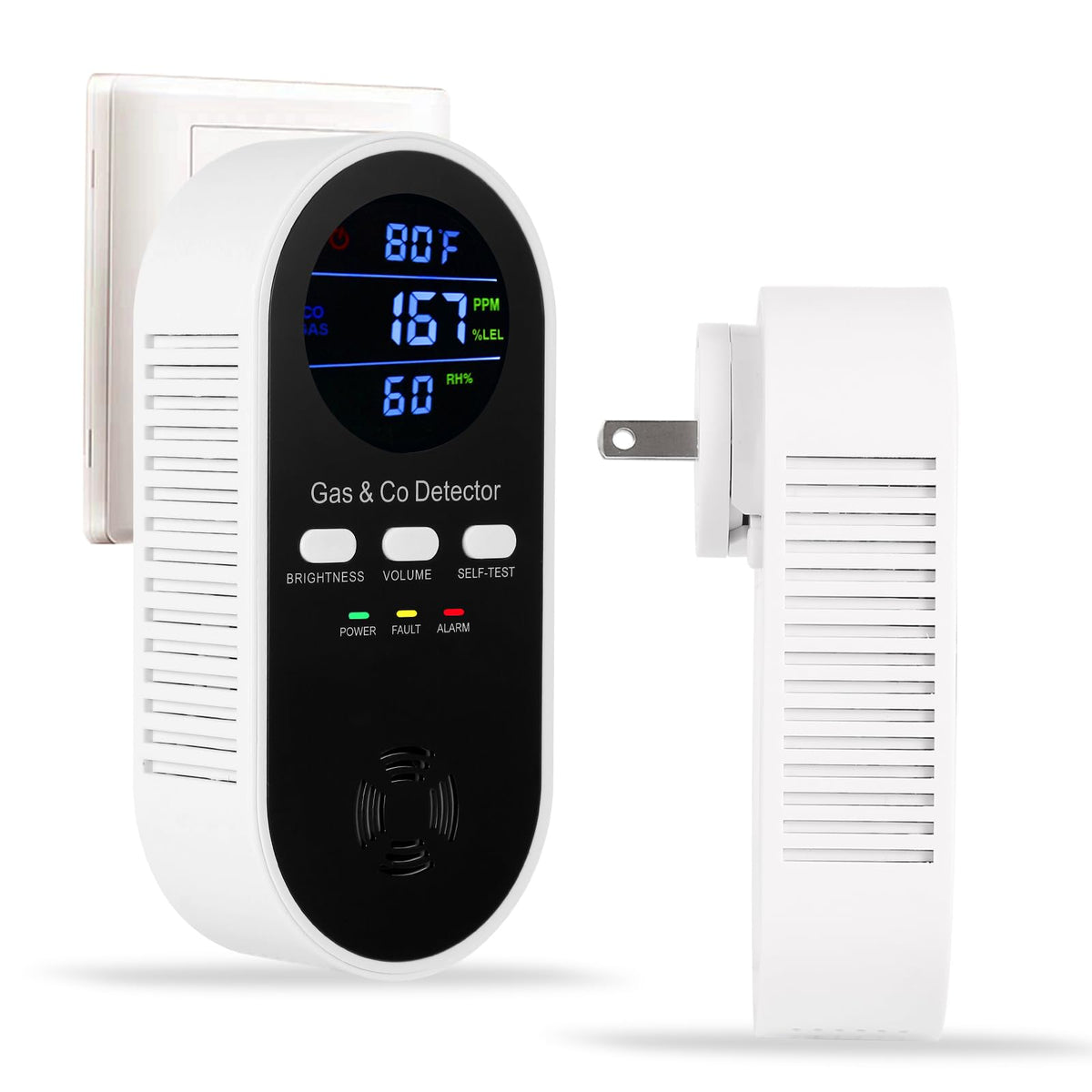 KOABBIT 5-in-1 detector front display shows real-time gas and CO levels for quick awareness