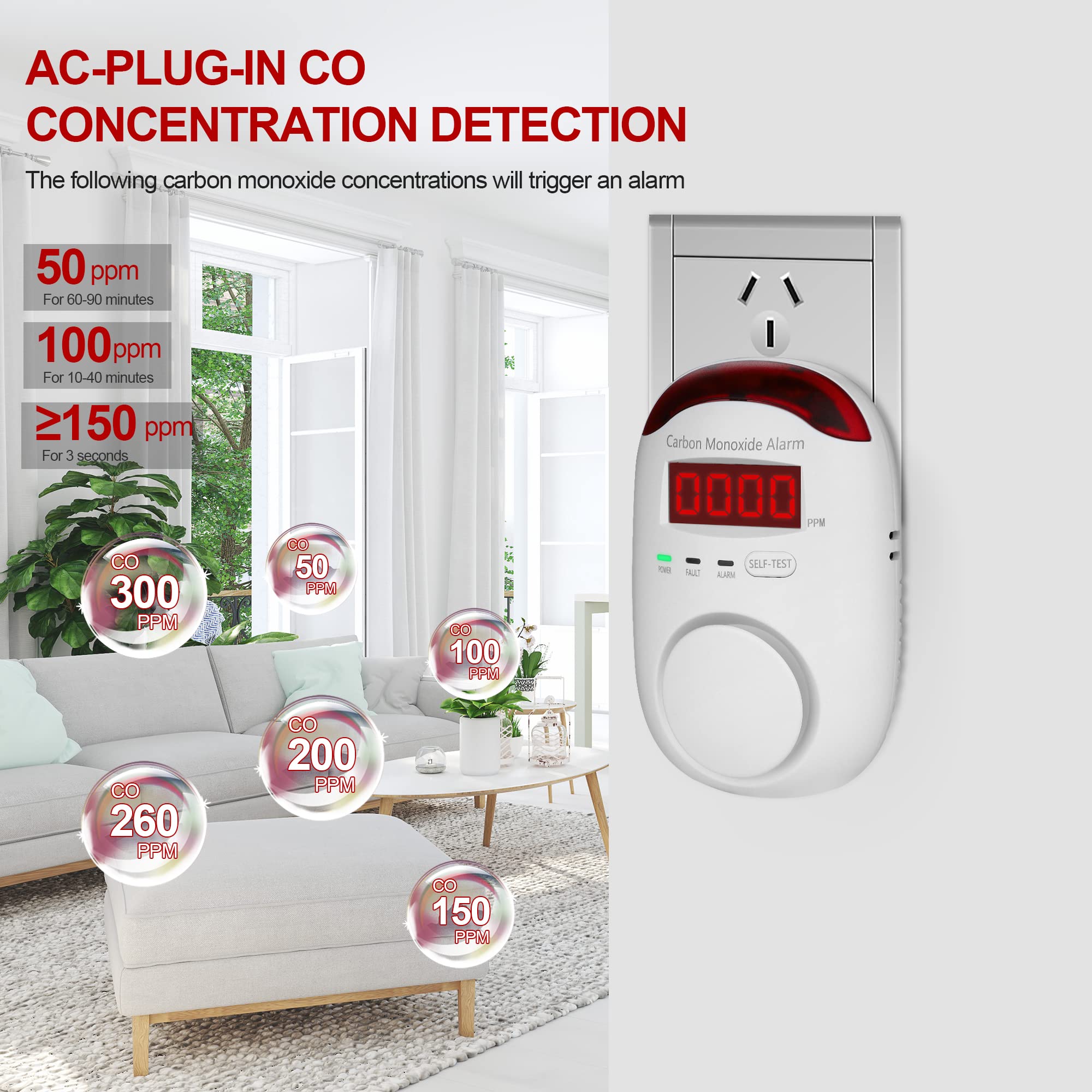KOABBIT CO detector emits 85 dB alarm for rapid room awareness.