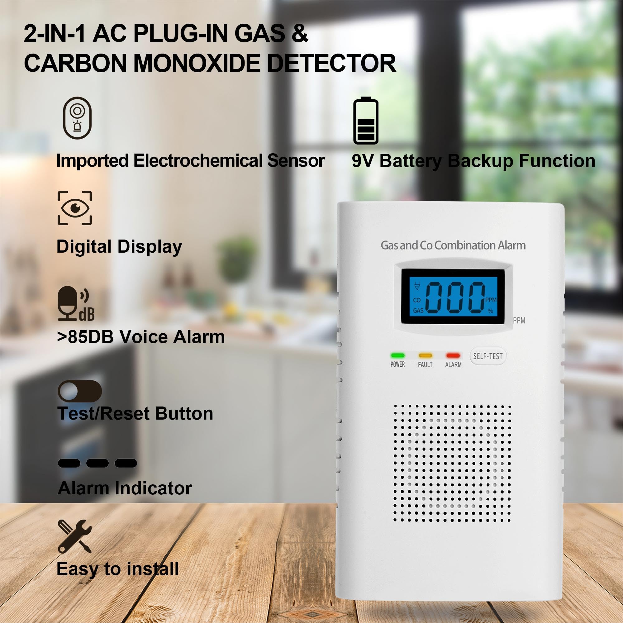 KOABBIT detector with nine-volt battery backup for continued protection during outages.