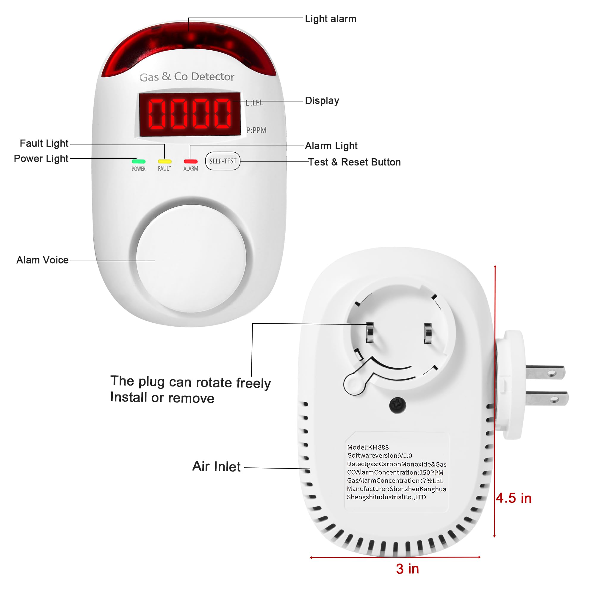 KOABBIT LCD-display gas detector shows real-time concentration at a glance