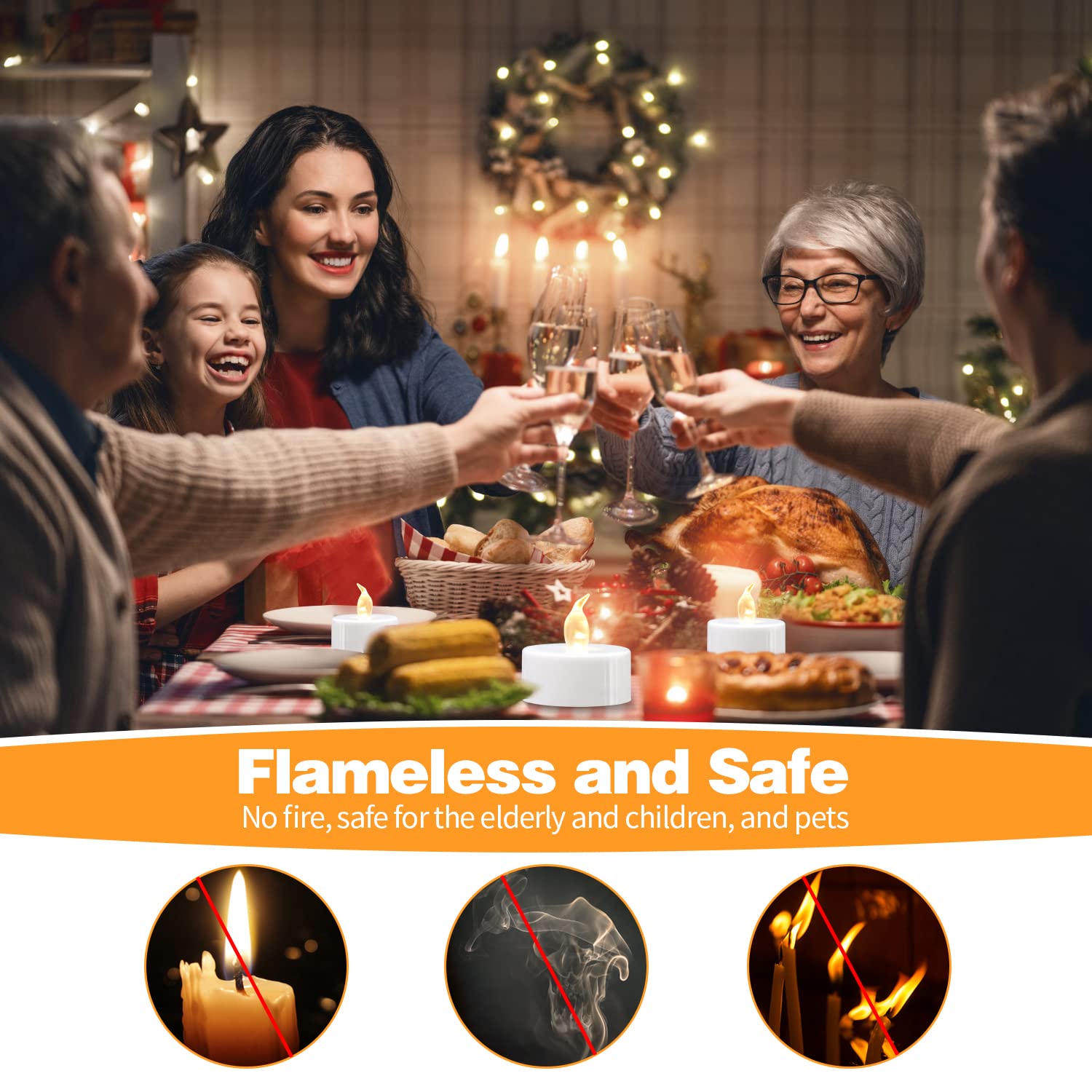 KOABY flameless tea lights stay cool on carpets and beds alike.