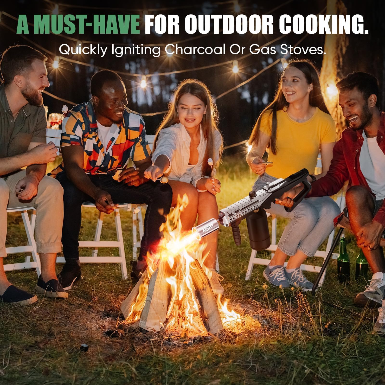 Koackl torch helps light charcoal grills and starting fires quickly.
