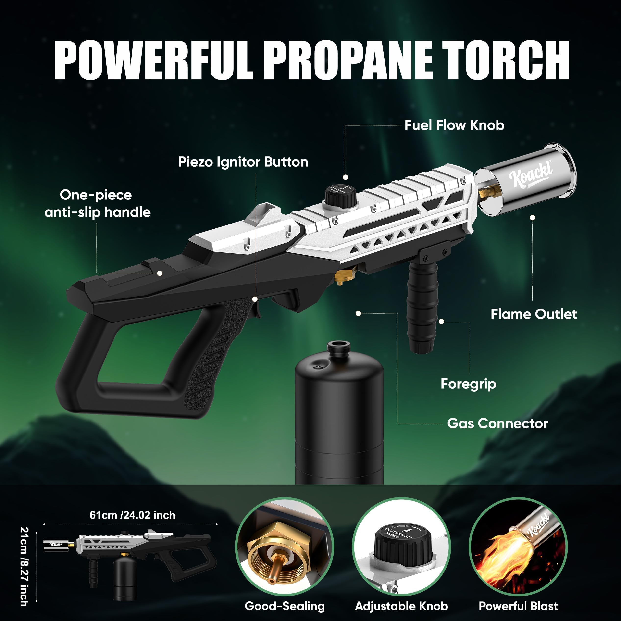 Koackl propane torch gun 2-pack demonstrates safe ignition angle and handling.