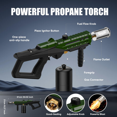 Koackl propane torch gun flame adjustment for versatile heating outdoors