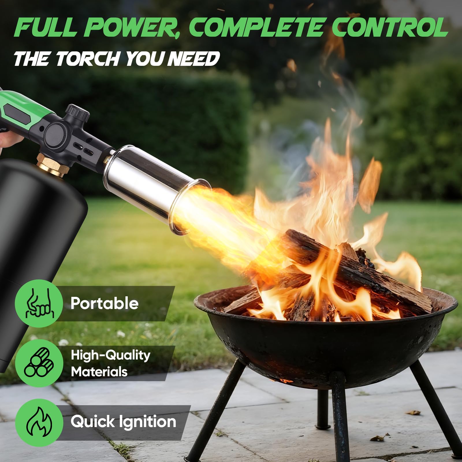 Koackl torch flame control demonstrating adjustable heat level for cooking