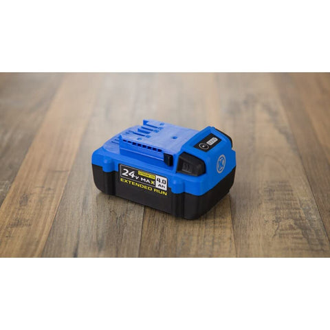 Kobalt 24V battery shows charge status on the tool for monitoring.