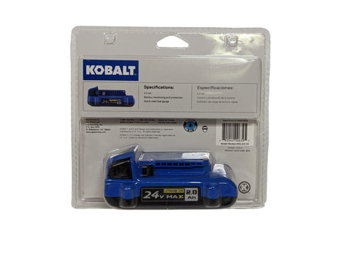 Kobalt 24V Max 2.0Ah battery side profile shows compact design for storage.