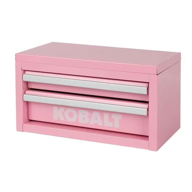Kobalt mini 2-drawer tool box pink front view showing compact portable storage for tools.