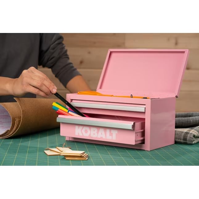 Kobalt mini 2-drawer tool box pink portable design for on-the-go jobs.