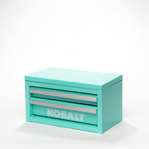 Kobalt mini 2-drawer toolbox teal front view for portable tool organization.