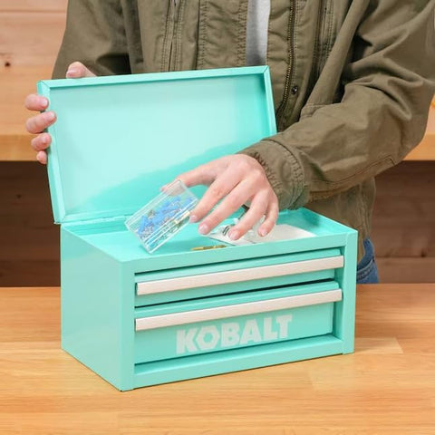 Kobalt mini toolbox teal side view highlighting compact design.