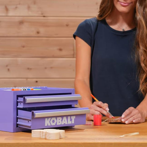 KOBALT Lavender mini tool box closed lid for secure travel and transport.