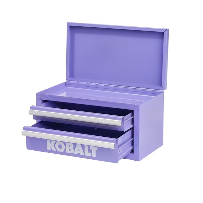 KOBALT Lavender mini tool box side view with aluminum trim and durable build.