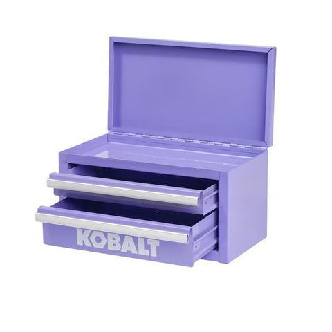 KOBALT Lavender mini tool box side view with aluminum trim and durable build.