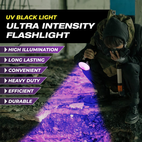 KOBRA UV flashlight demonstrates 128-LED output for wide-area fluorescence detection.