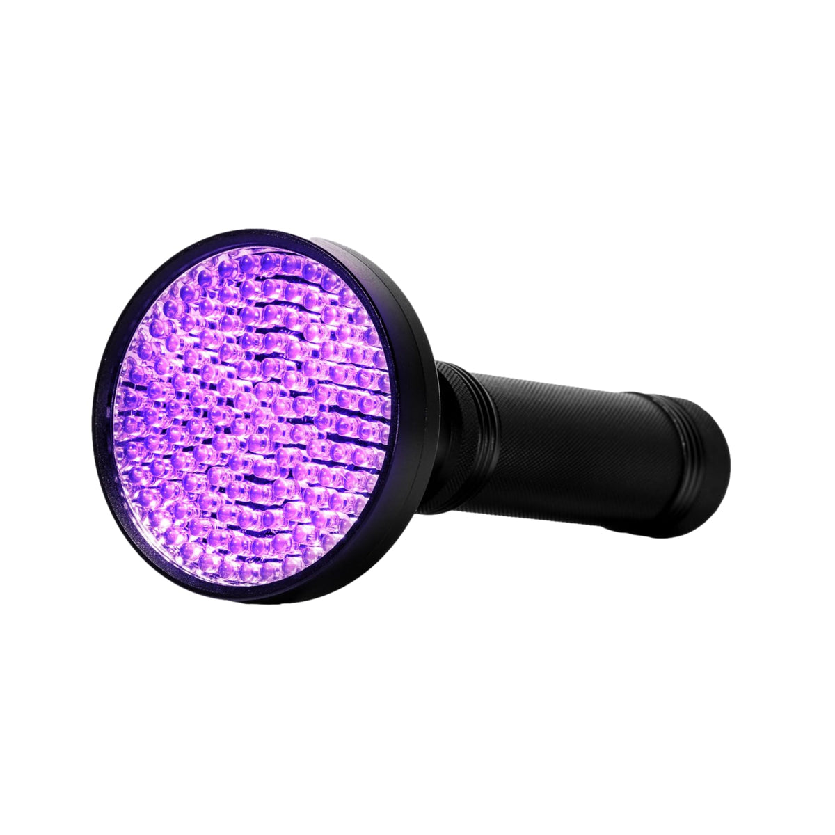 KOBRA UV flashlight front view highlights rugged design and 23W output for strong fluorescence.