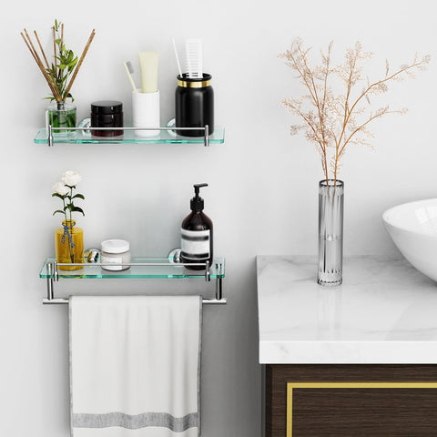 KOCOK bathroom shelf in use with towels for easy accessibility.