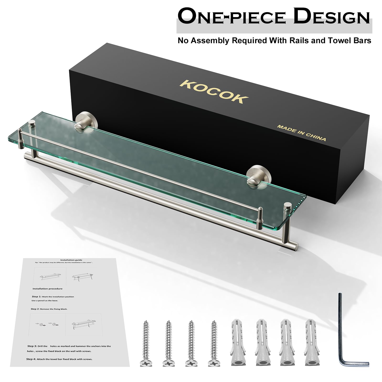 KOCOK wall-mount hardware included for quick, tidy installation.