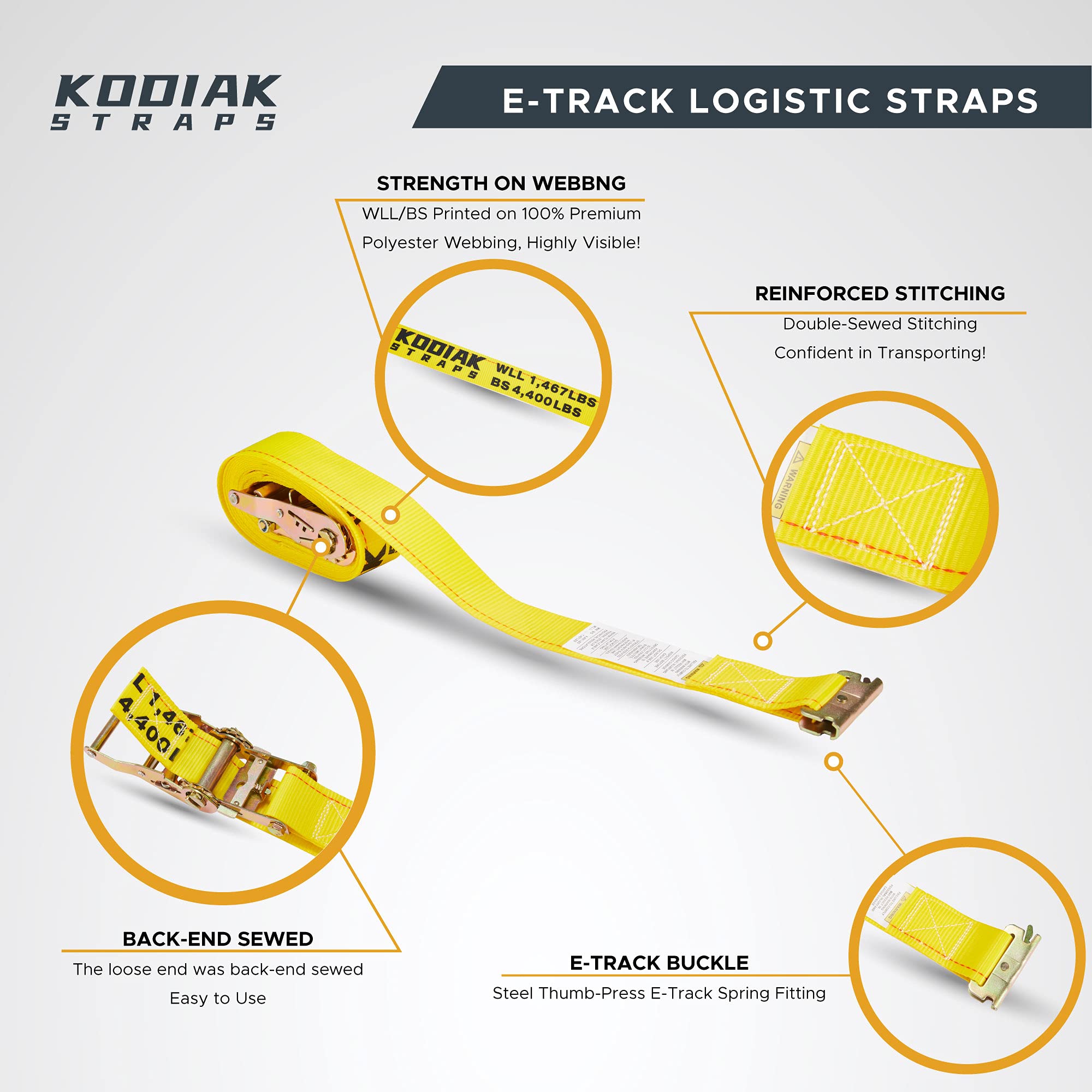 KODIAK STRAPS UV-resistant yellow webbing closeup highlighting durability and low elongation