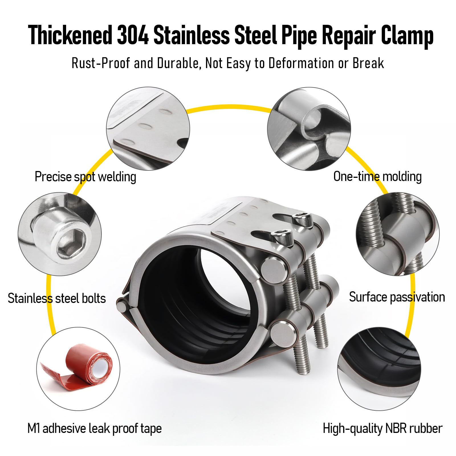 Kodilin clamp installed at leak point demonstrates quick, tool-assisted emergency repair.