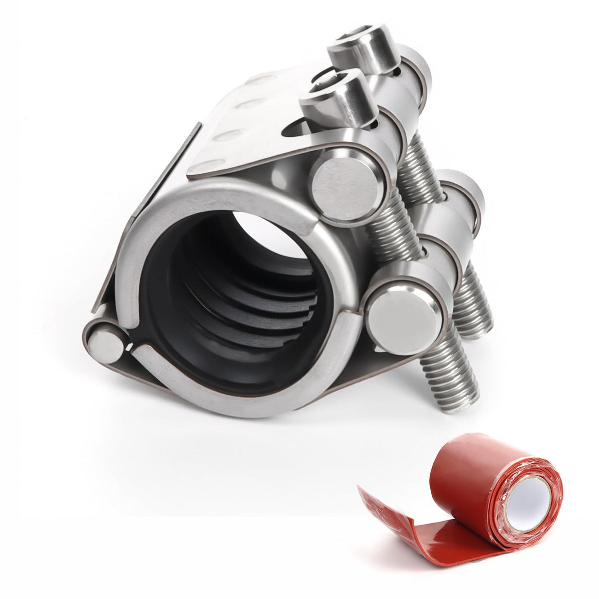 Kodilin Upgraded Pipe Repair Clamp close-up highlights durable 304 stainless steel for strong, lasting seals.