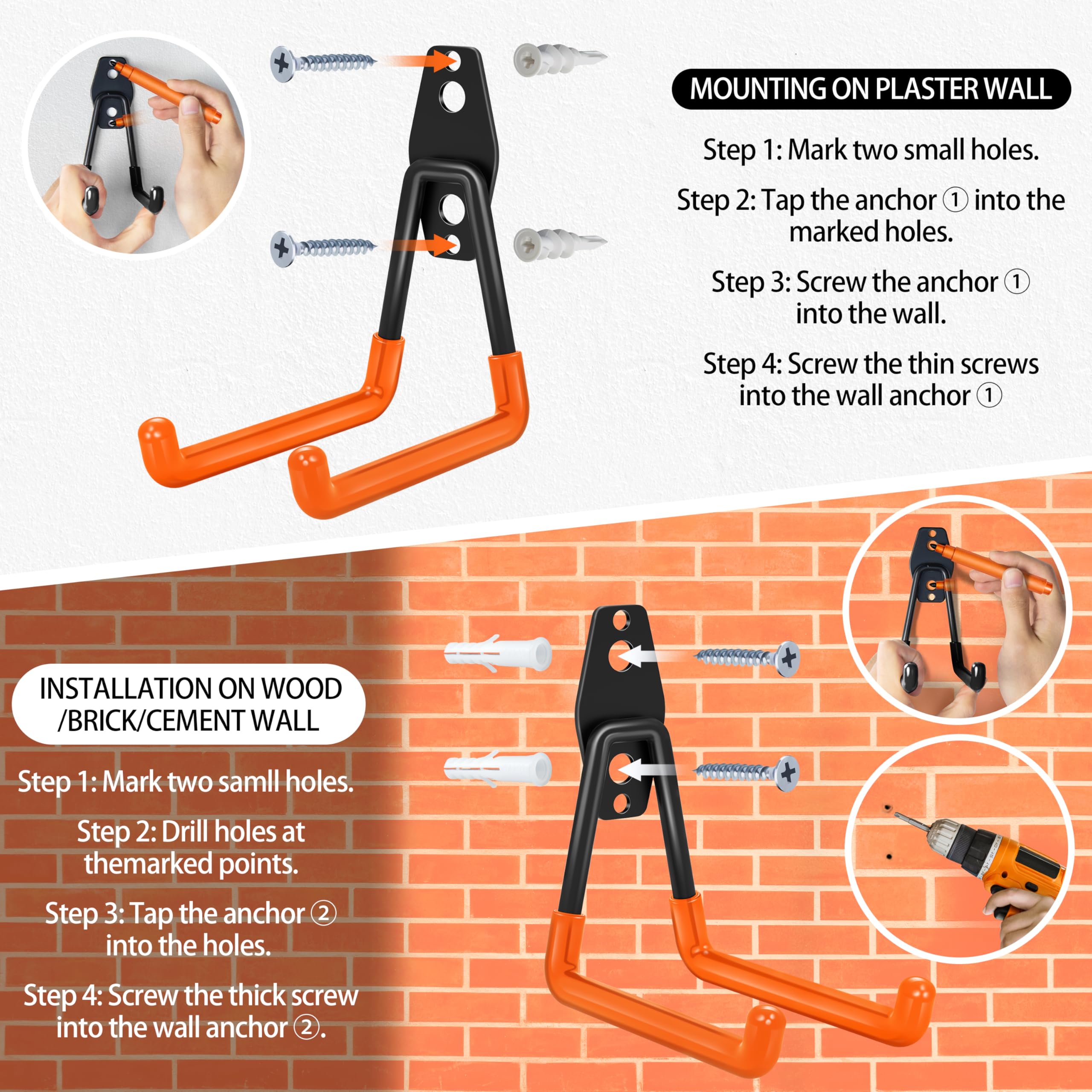 Kodreat garage hooks securely hold bikes, ladders, and tools
