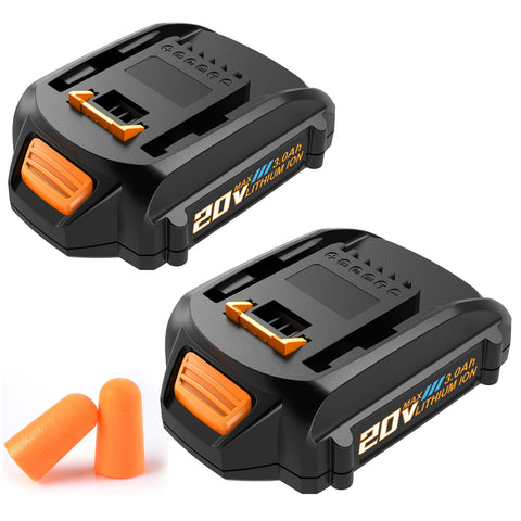 Koedsion 2Pack 3000mAh battery front view for Worx, extended runtime