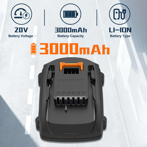 Koedsion 2Pack 3000mAh battery side profile for Worx WA3520 WA3525