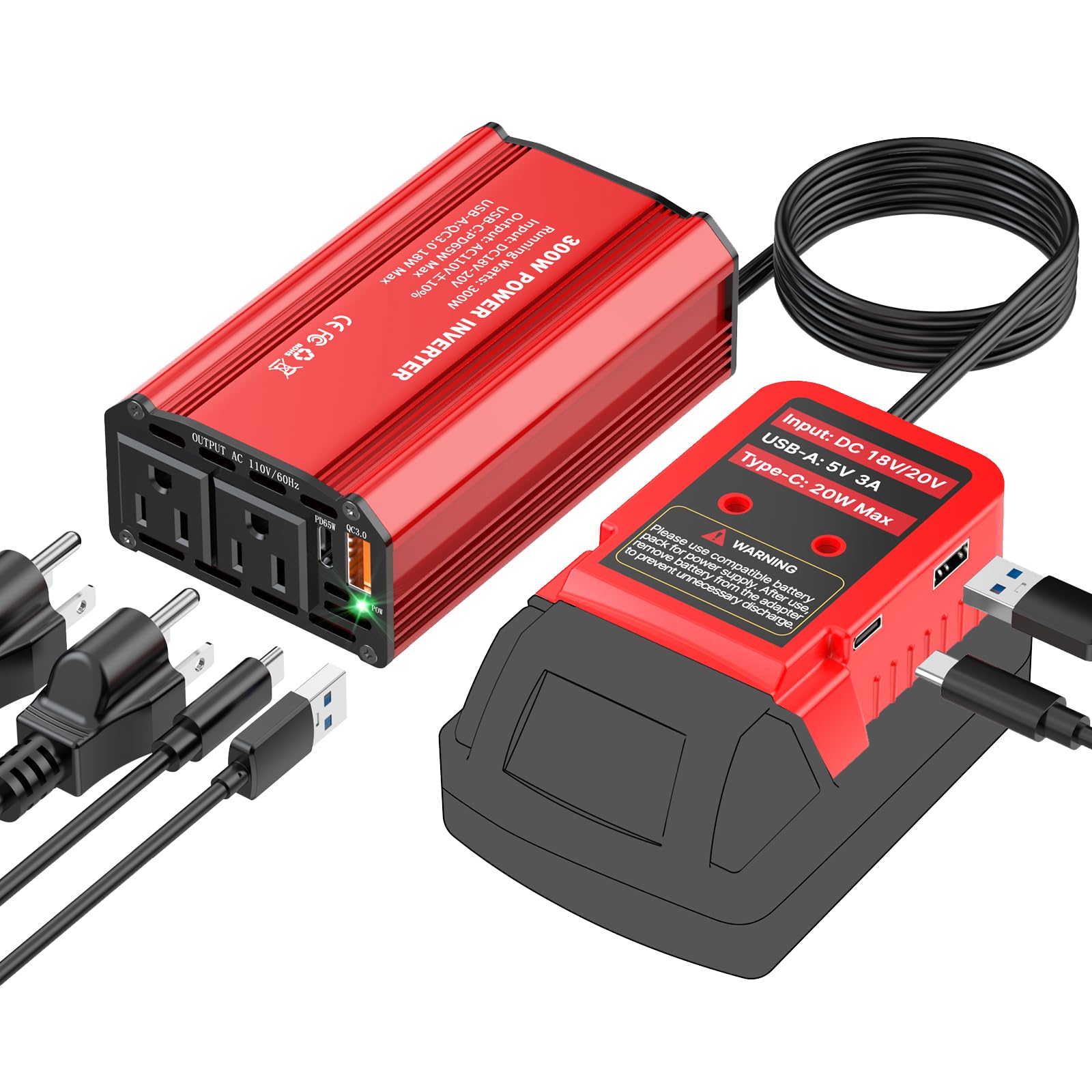 KOEZEOI 300W inverter powered by Milwaukee battery for portable power