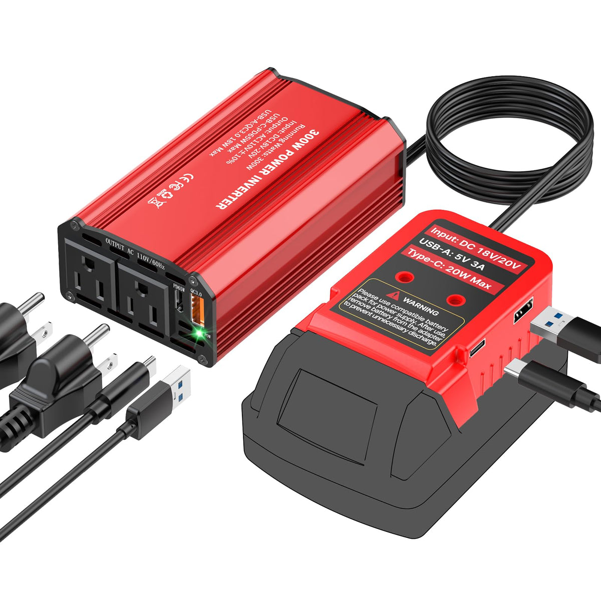 KOEZEOI 300W inverter powered by Milwaukee battery for portable power