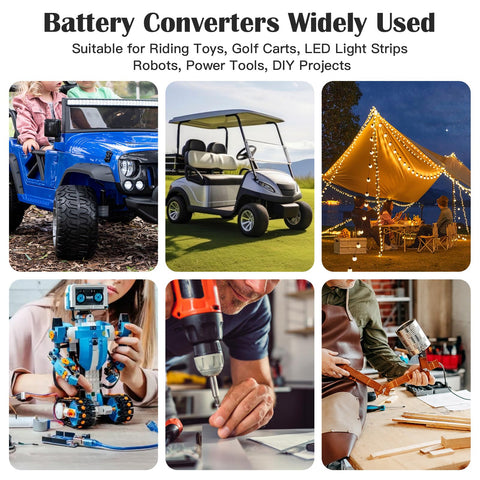 KOEZEOI applications showing 12V devices like tools and lights in real use