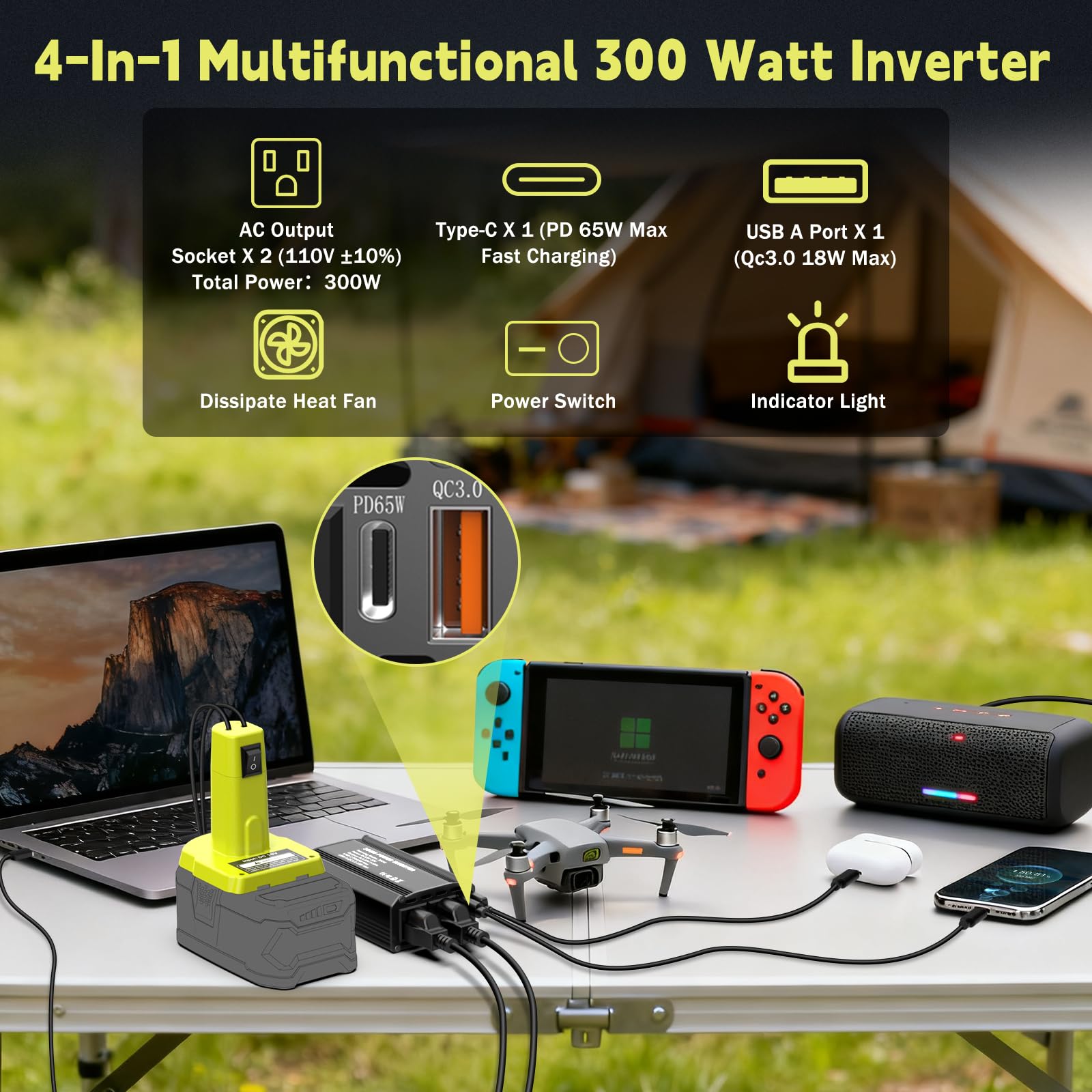 KOEZEOI Ryobi 18V battery insert powering portable sessions.