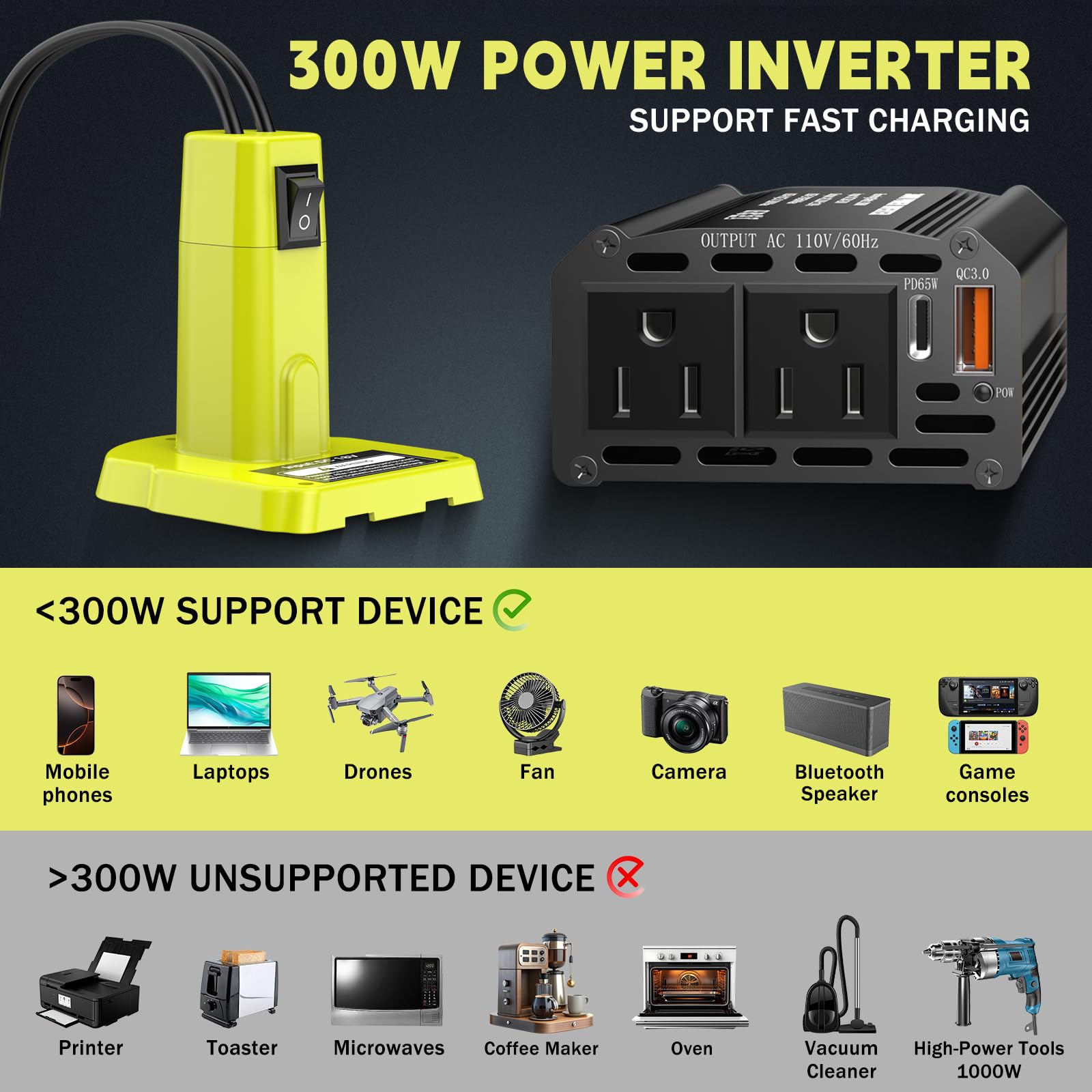 KOEZEOI USB A 18W port for quick mobile charging.