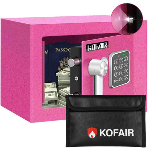 KOFAIR Safe Box front view in pink, compact home security for valuables