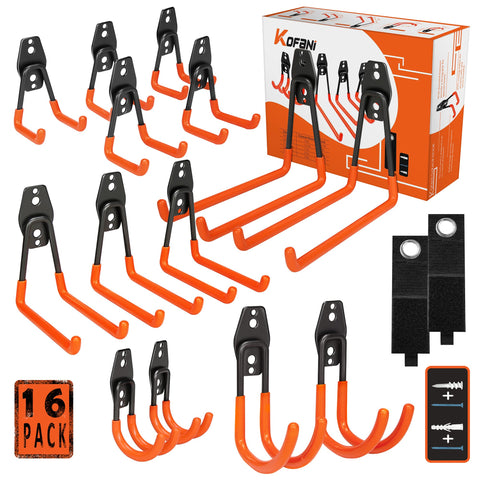 KOFANI heavy-duty steel hooks with anti-slip coating for secure garage organization