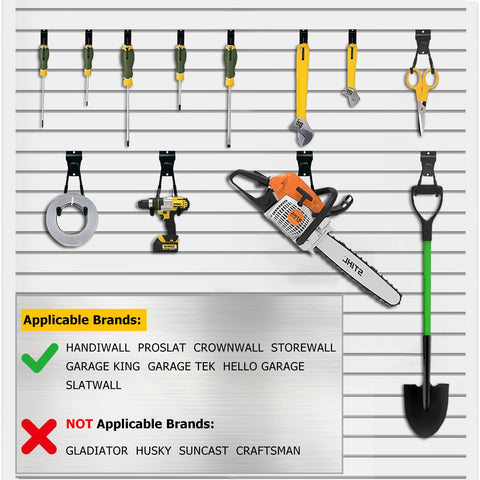 KOFANI Slatwall large-J hooks support heavier implements securely.