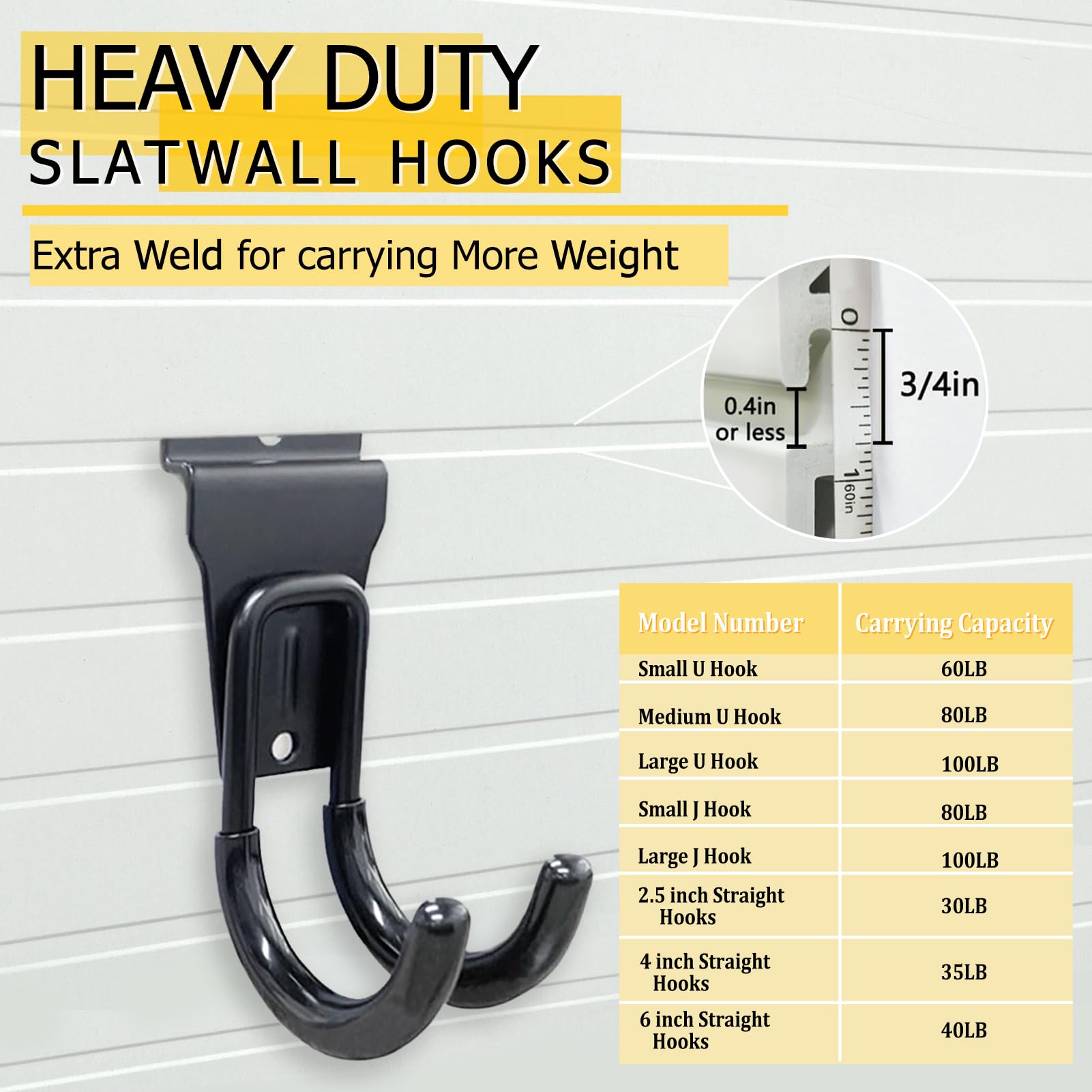 KOFANI Slatwall medium-U hooks secure ladders and tools efficiently.