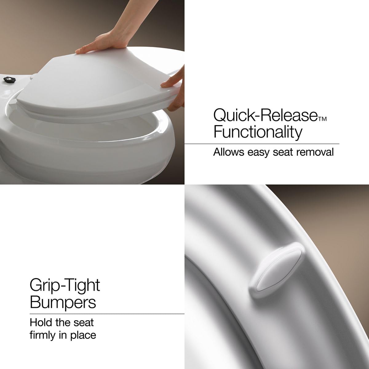KOHLER Brevia almond color seat blends with bathroom decor