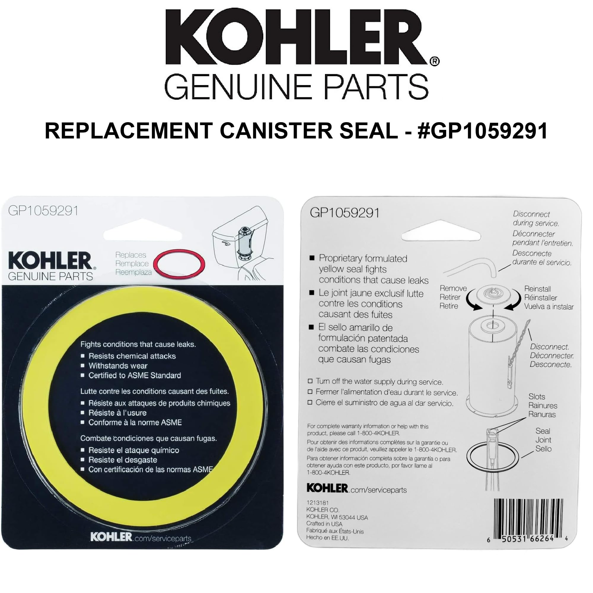 Kohler GP1059291 outer diameter label shows 3-1/2 in for compatibility.