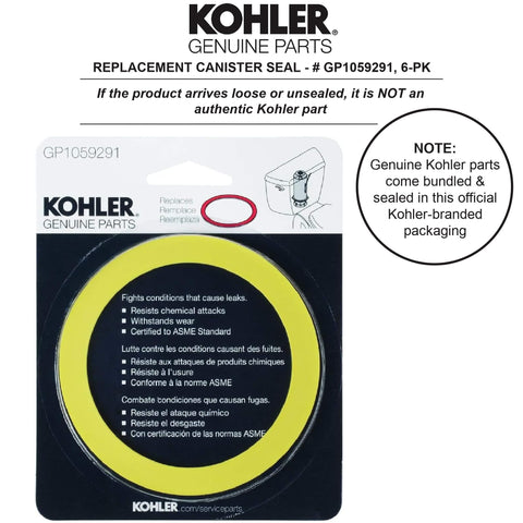 Kohler GP1059291 seal packaging image confirms genuine Kohler part for Class 5/6 toilets.