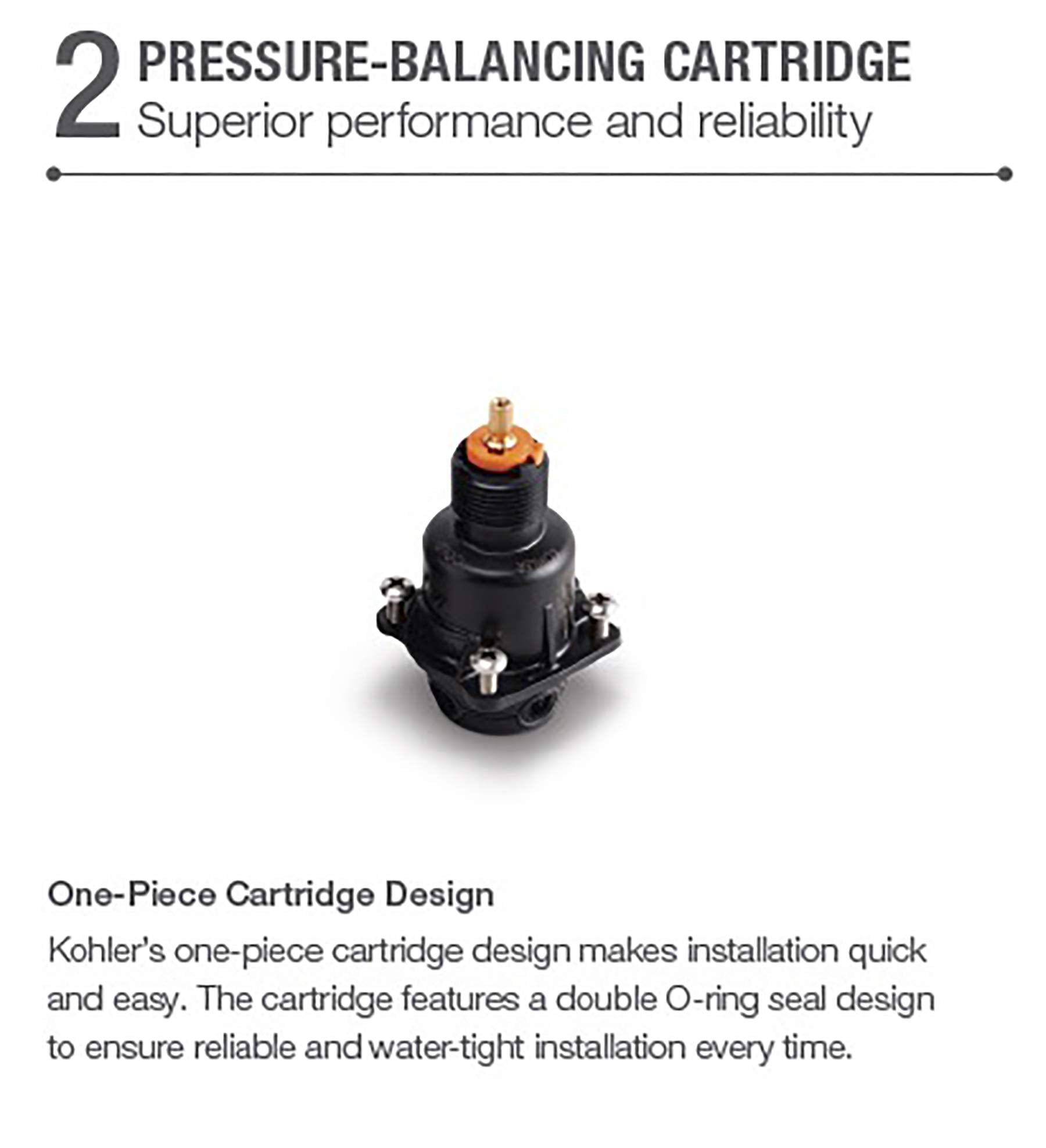 Kohler forged dezincification-resistant brass construction ensures durability.